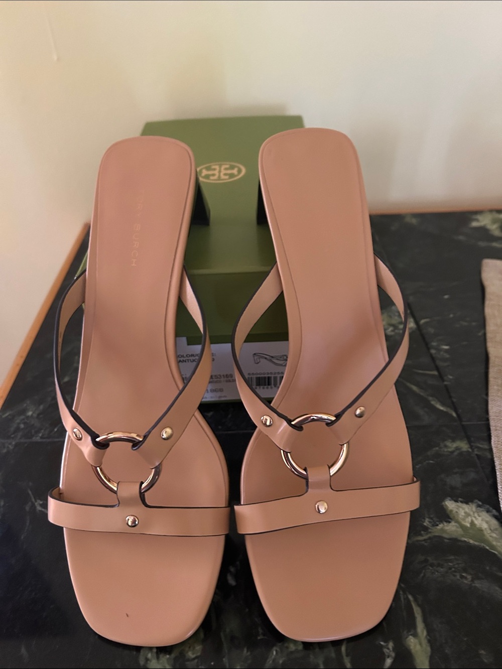 Tory Burch Blush Nude Leather Slip-On Heeled Mules